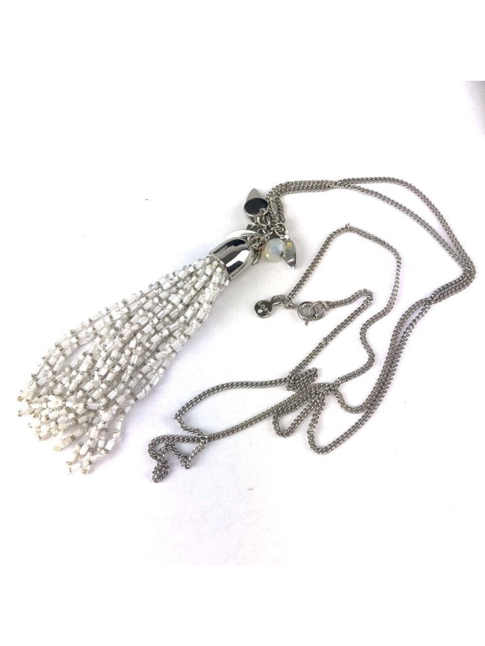 Loft Necklace Silver Tone with White Beaded Tassel